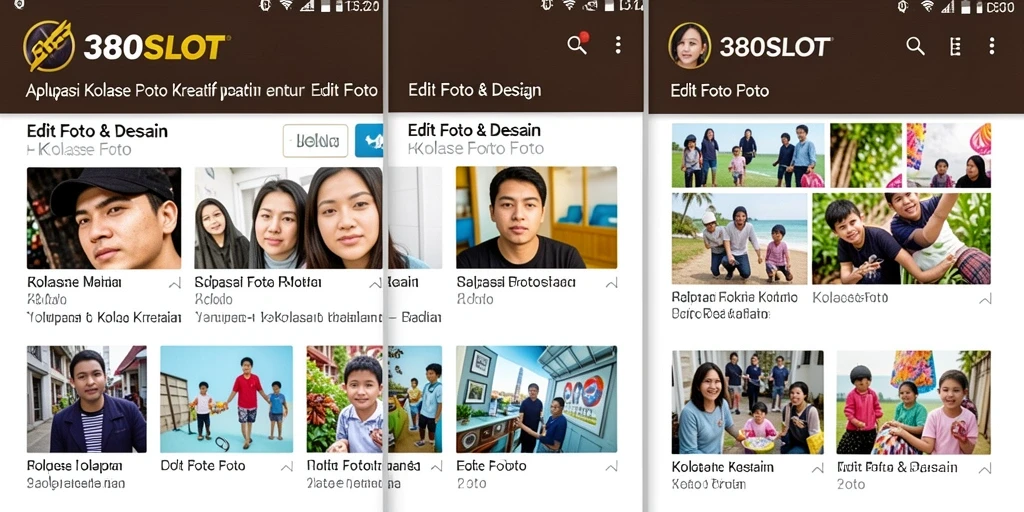 Antarmuka aplikasi Kolase Foto 380SLOT dengan berbagai fitur menarik.