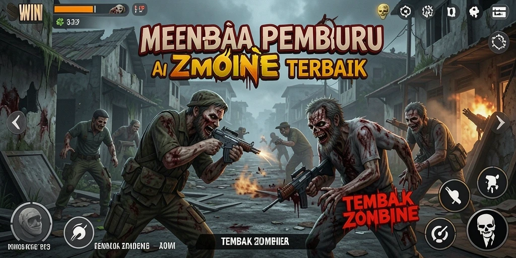 Antarmuka permainan 9WIN menampilkan aksi tembak zombie yang seru.
