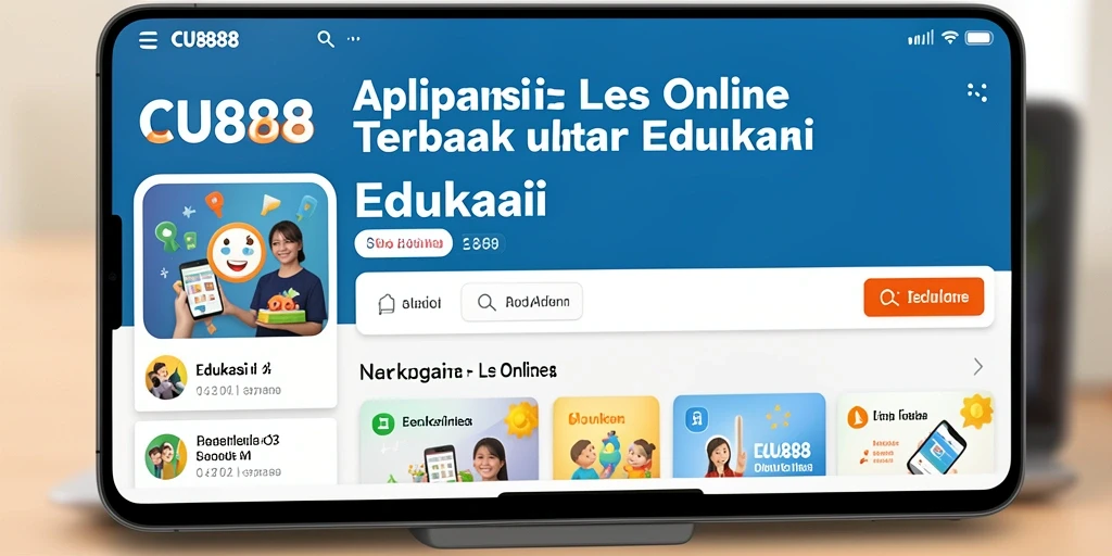 Tampilan antarmuka aplikasi CU888 dengan fitur Les Online yang menarik.