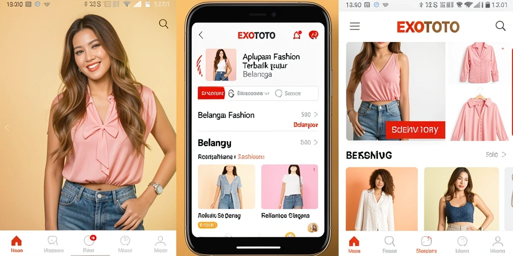 Antarmuka aplikasi EXOTOTO yang menarik dan mudah digunakan untuk belanja fashion.