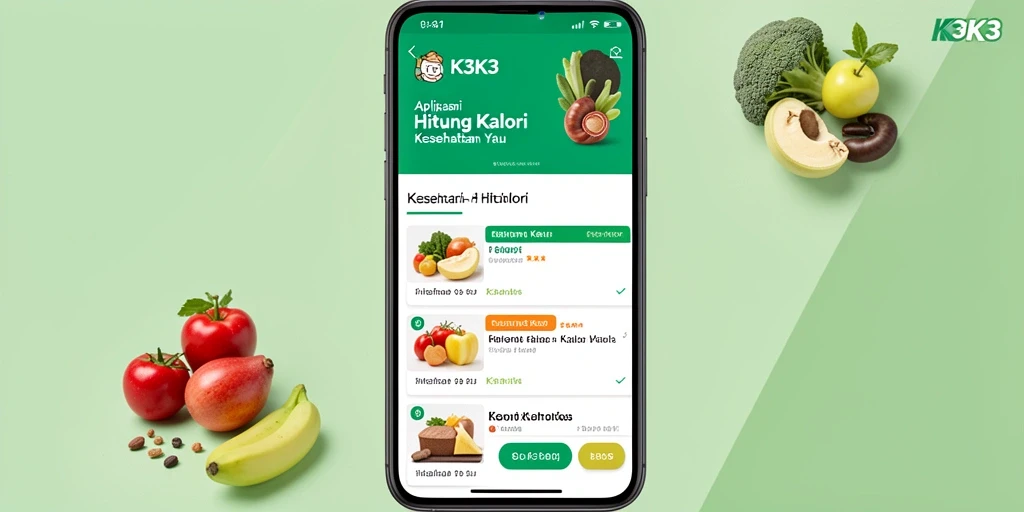 Antarmuka K3K3 yang intuitif untuk menghitung kalori makanan.